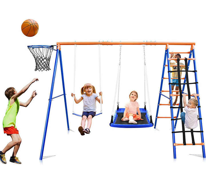 Kids Outdoor Hanging Chair - 3-in-1 Kinder-Schaukel-Rutsche-Kletter-Set, Hängesessel Inklusive, Indoor-Outdoor-Spielplatzausrüstung für
