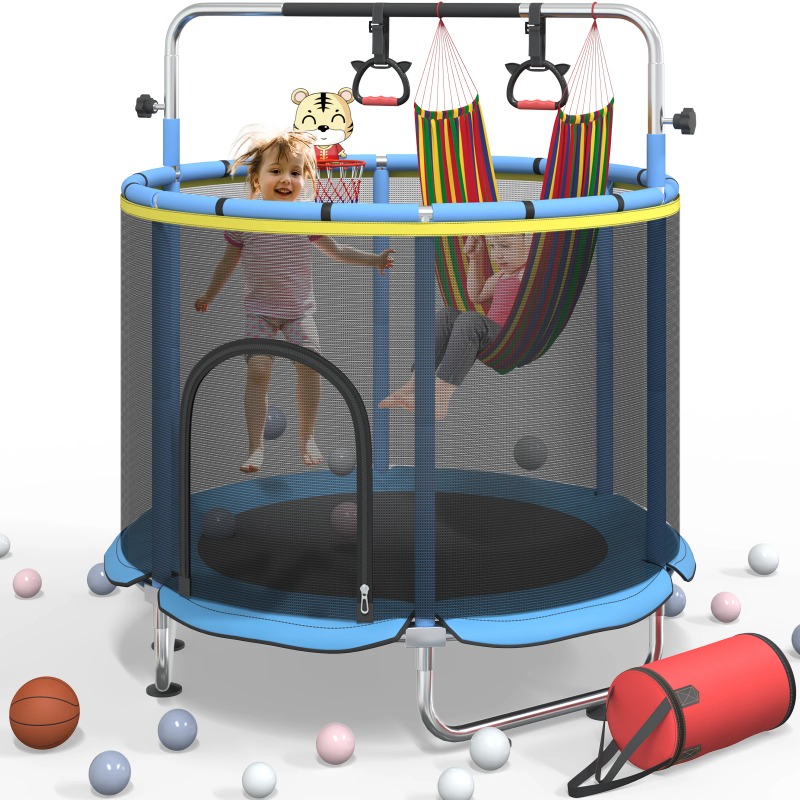 Kids Outdoor Hammock Swing - 5FT Kleinkind-Trampolin 8-in-1 Kinder-Mini-Trampolin mit Basketballkorb