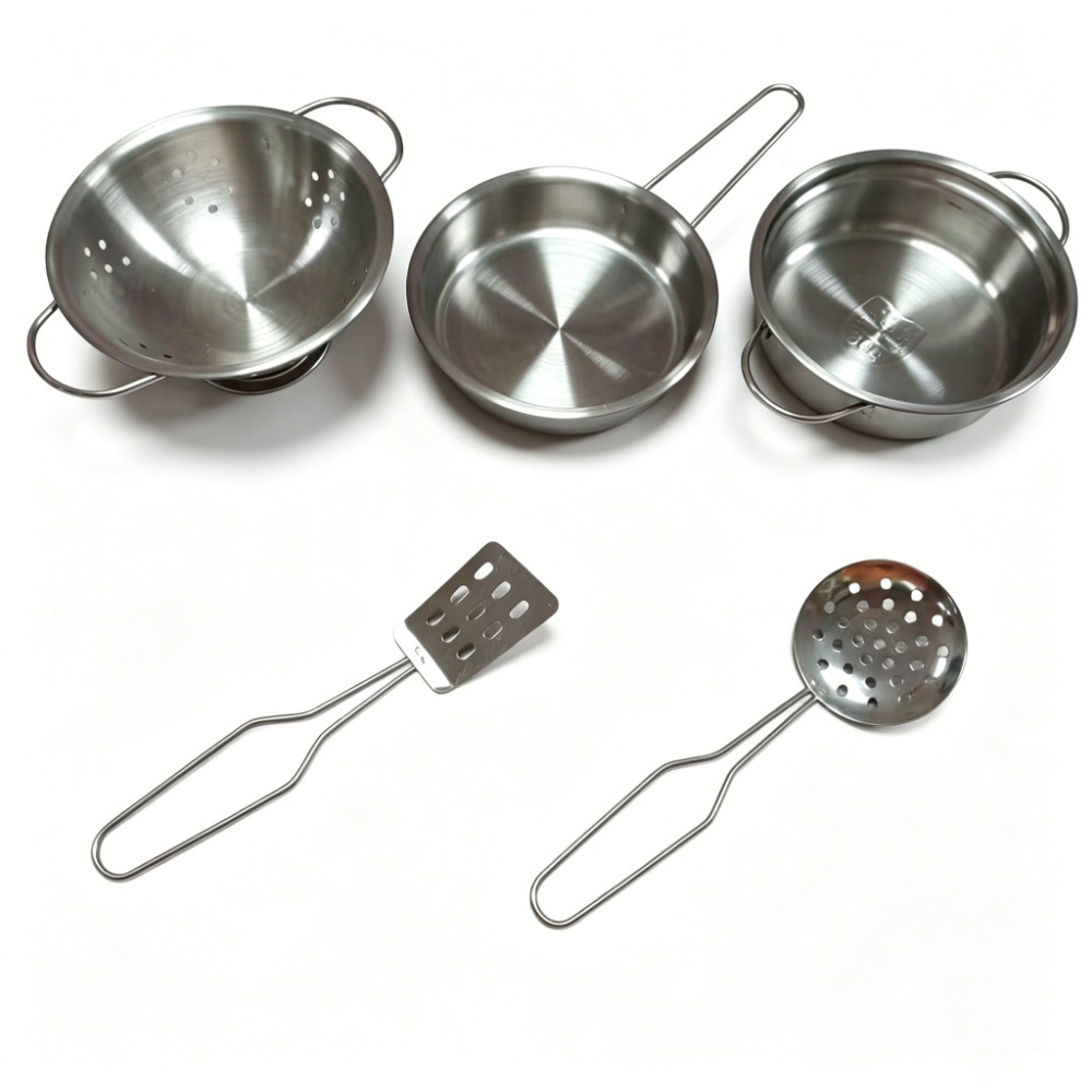 Kids Outdoor Kitchen Accessories - 5-teiliges Kinder-Kochgeschirr-Set aus Edelstahl, Mini-Töpfe und