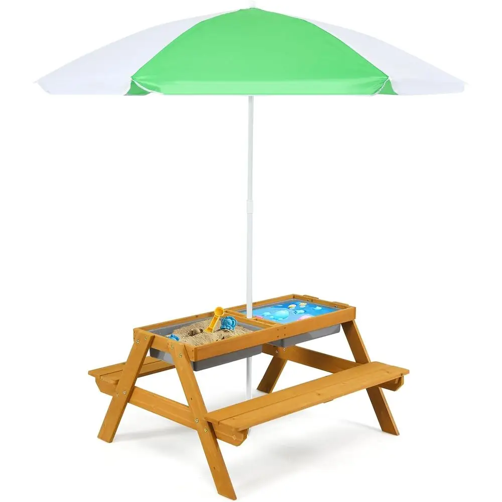 Kids Outdoor Umbrella For Table - 3-in-1 Höhenverstellbarer Regenschirm-Kinder-Picknicktisch mit Wasser- und