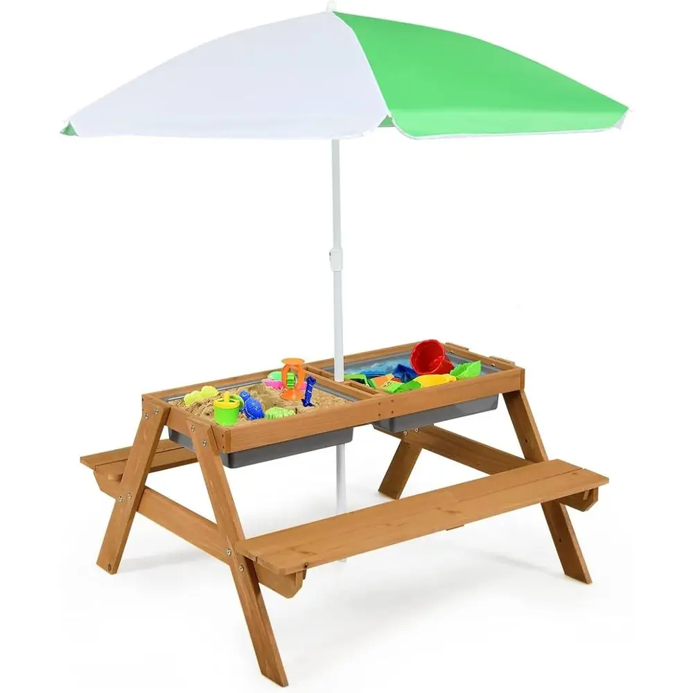 Kids Outdoor Umbrella For Table - 4-in-1 Holz-Sand- und Wassertisch mit abnehmbaren