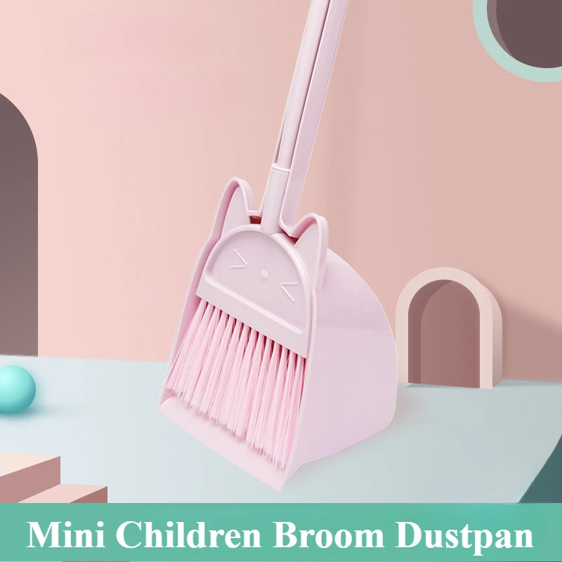 Kids Outdoor Broom - Mini-Kinderbesen und -Kehrschaufel, Cartoon-Katze, flexible Borsten,