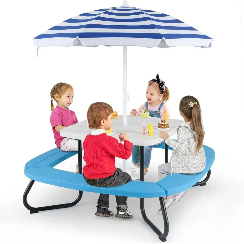 Kids Outdoor Umbrella For Table - 8-Personen Kinder-Picknicktisch mit Sonnenschirm, Kleinkind-Aktivitätstisch, 4
