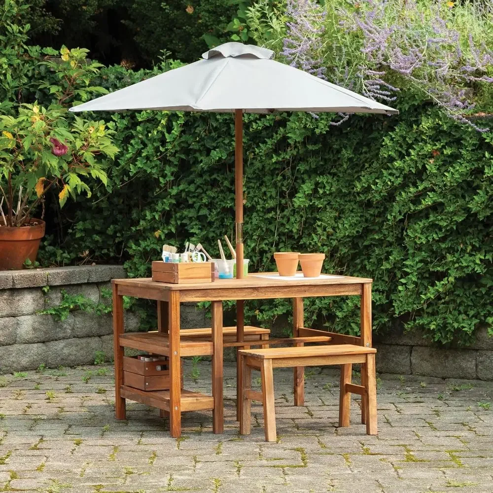 Kids Outdoor Umbrella For Table - Kinder-Outdoor-Aktivitätstisch, Bänke & Sonnenschirm-Set: Aktivitätstisch aus