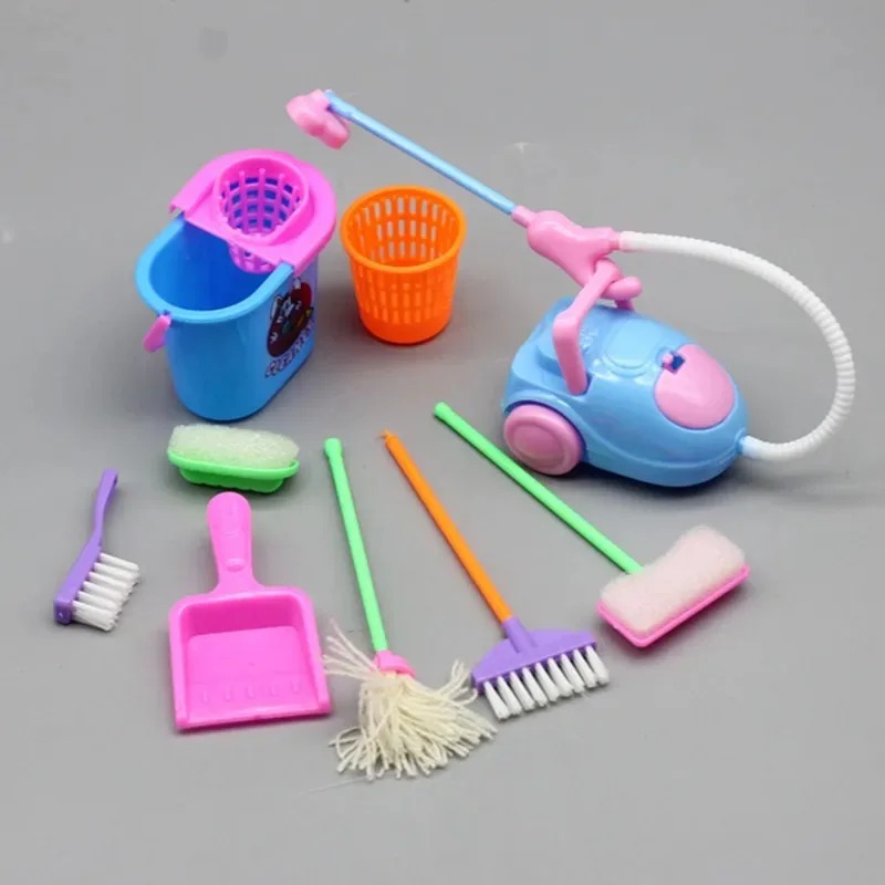 Kids Outdoor Broom - 9-teiliges Mini-Reinigungsspielzeug-Set – Puppenhaus-Besen, Mopp- und