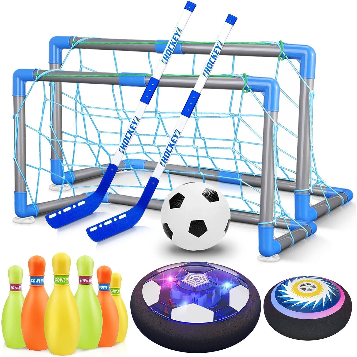 Kids Outdoor Hockey Set - 3-in-1 Hover Fußball Hockey Bowling Set
