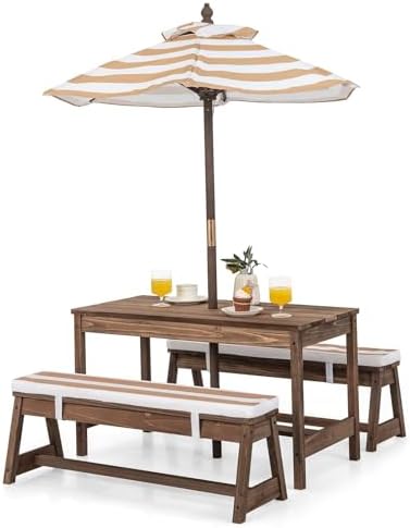 Kids Outdoor Umbrella For Table - Kinder-Picknicktisch, Outdoor-Holztisch & Bank-Set mit abnehmbaren