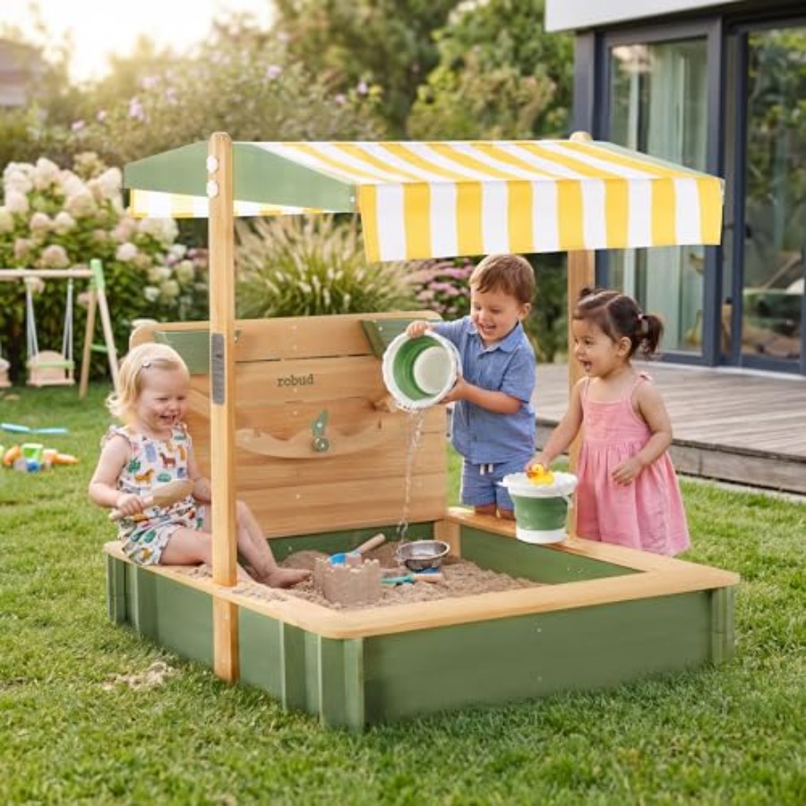 Kids Outdoor Seating - Outdoor-Sandkasten für Kinder: aus Holz, grün,