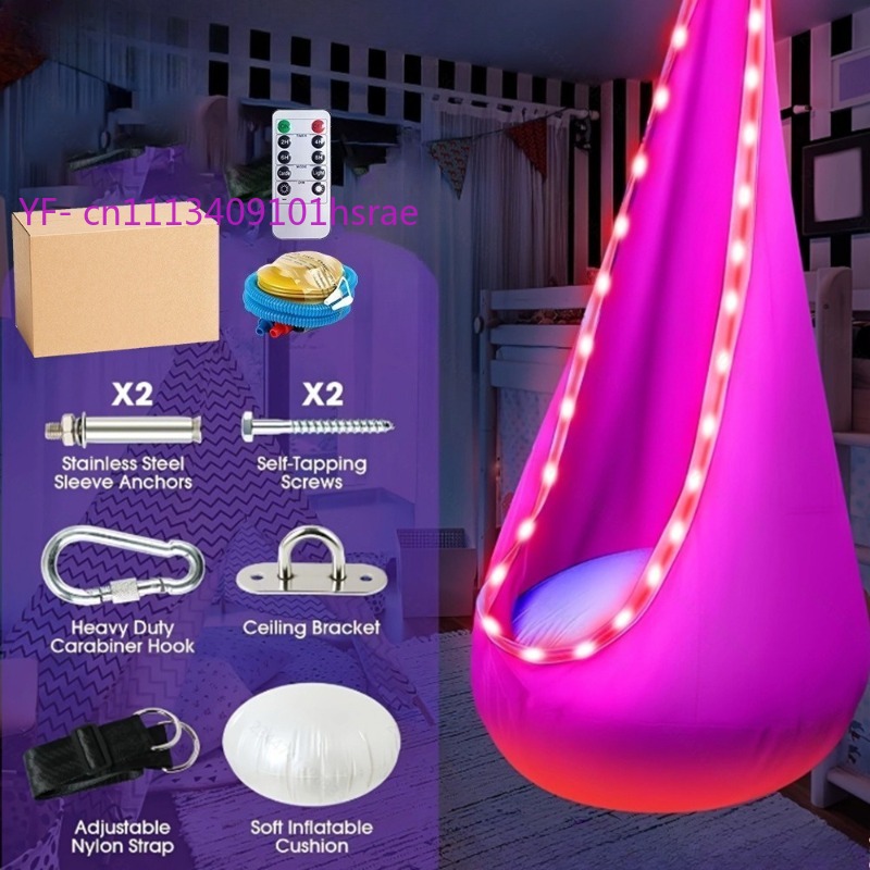 Kids Outdoor Hanging Chair - Leuchtende LED-Aufblasbare Hängematte Tragbarer Plüsch-Hängesessel für