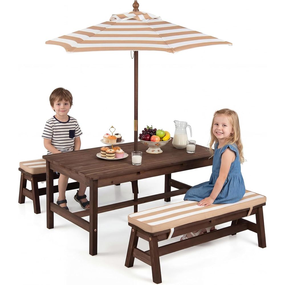 Kids Outdoor Umbrella For Table - Kinder-Picknicktisch, Holztisch- und Bankset für Kleinkinder