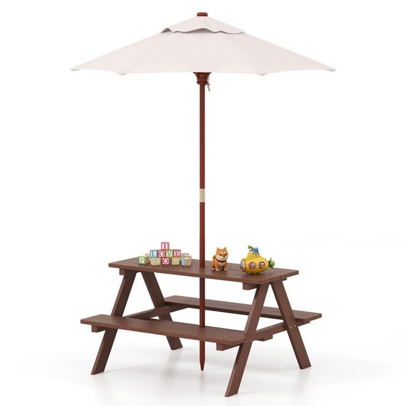 Kids Outdoor Umbrella For Table - Outdoor 4-Sitzer Kinder-Picknicktisch-Set mit Abnehmbarem Sonnenschirm