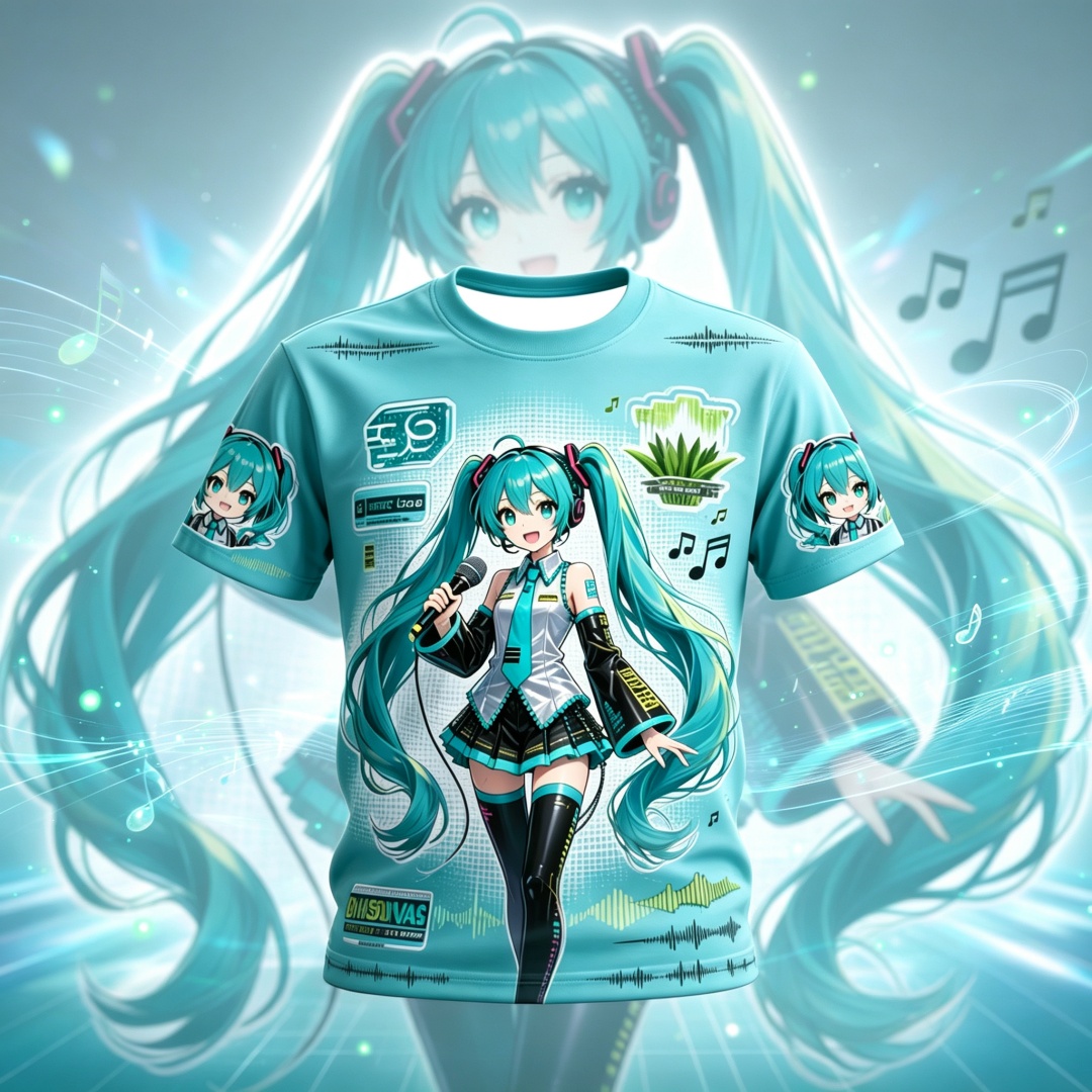 Kids Outdoor Clothing - Hatsune Miku Anime-Muster, Sommer-Kurzarm-T-Shirt, Unisex, für