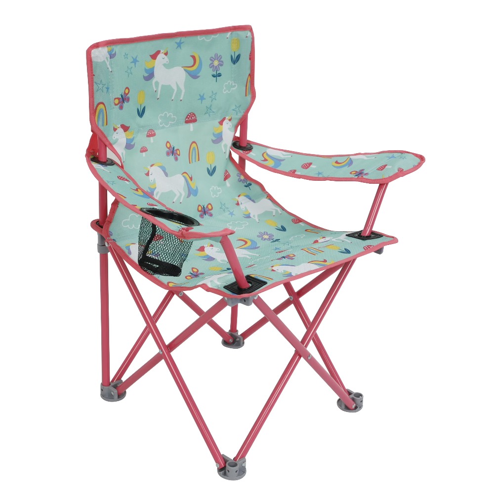 Kids Outdoor Seating - Kinder-Klappcampingstuhl mit Sicherheitsverriegelung Einhorn-Design Tragbarer Outdoor-Sitz