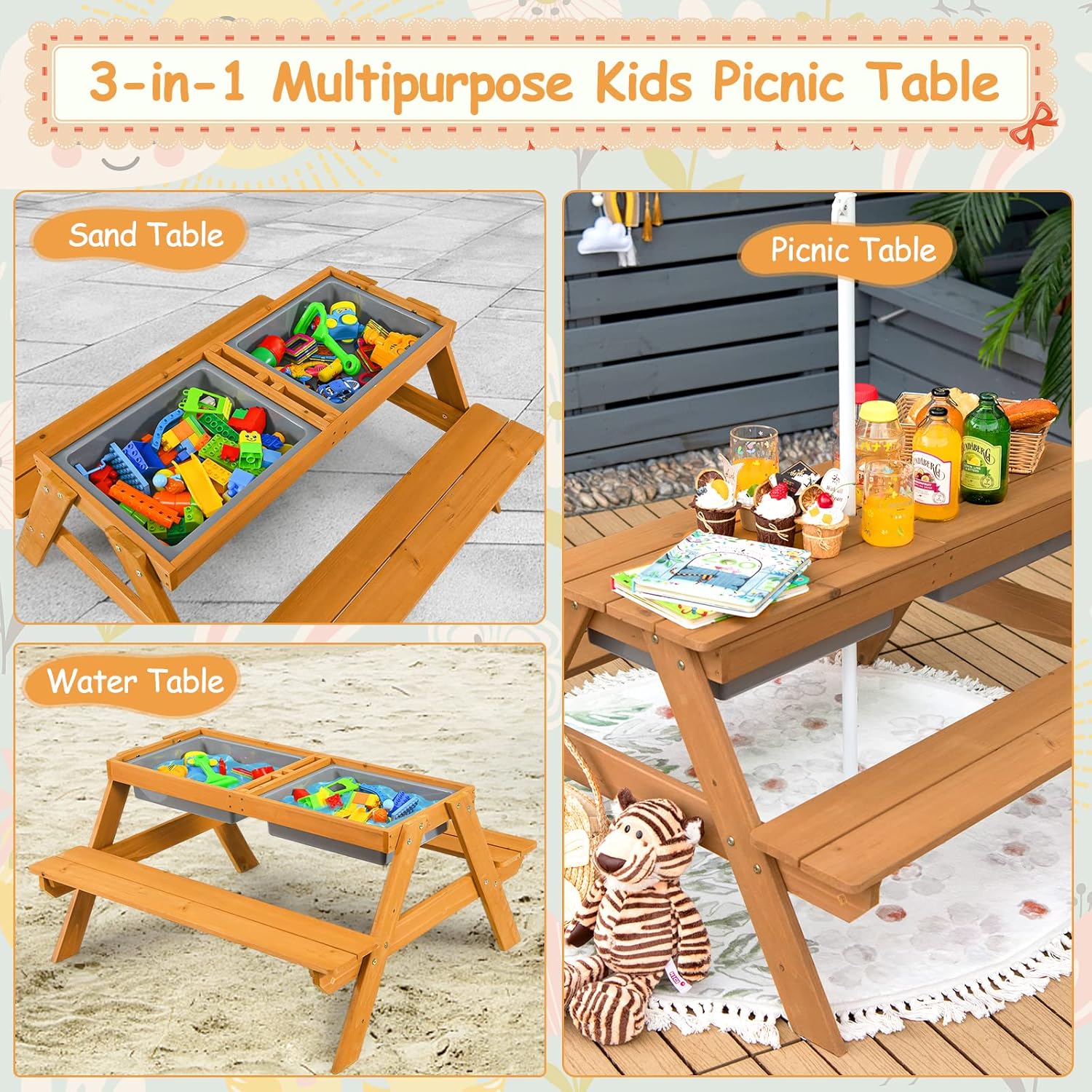 4-in-1 Zedernholz Kinder-Pickn – Kids Outdoor Umbrella For Table Bewertung und Preis