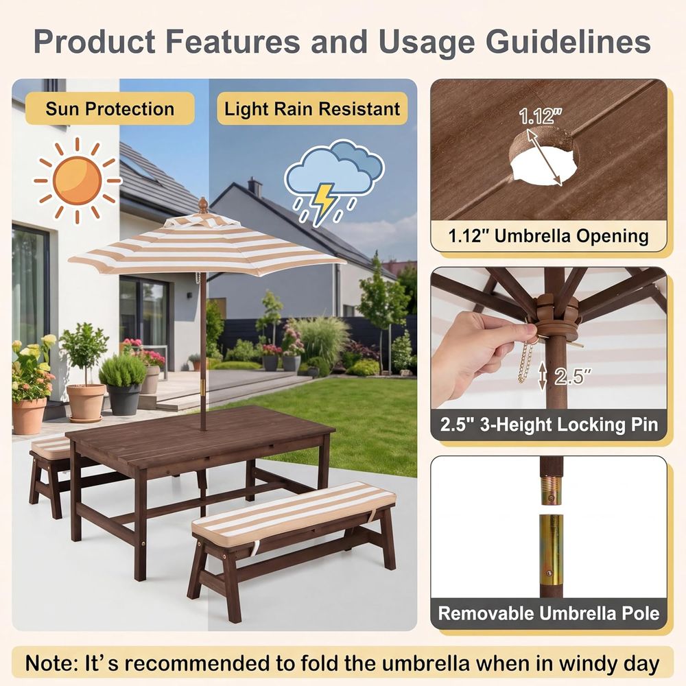 Kinder-Picknicktisch, große 42 – Kids Outdoor Umbrella For Table Bewertung und Preis