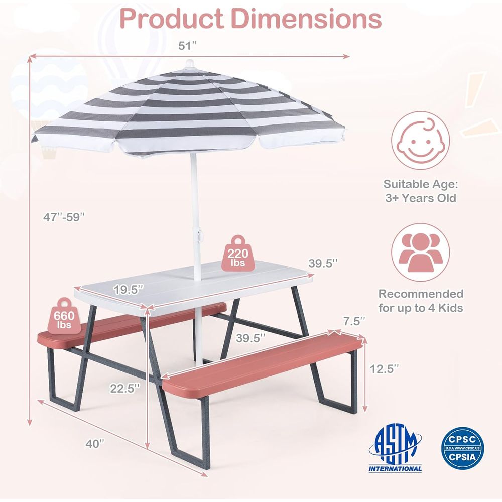 Kinder-Picknicktisch, Outdoor- – Kids Outdoor Umbrella For Table Bewertung und Preis